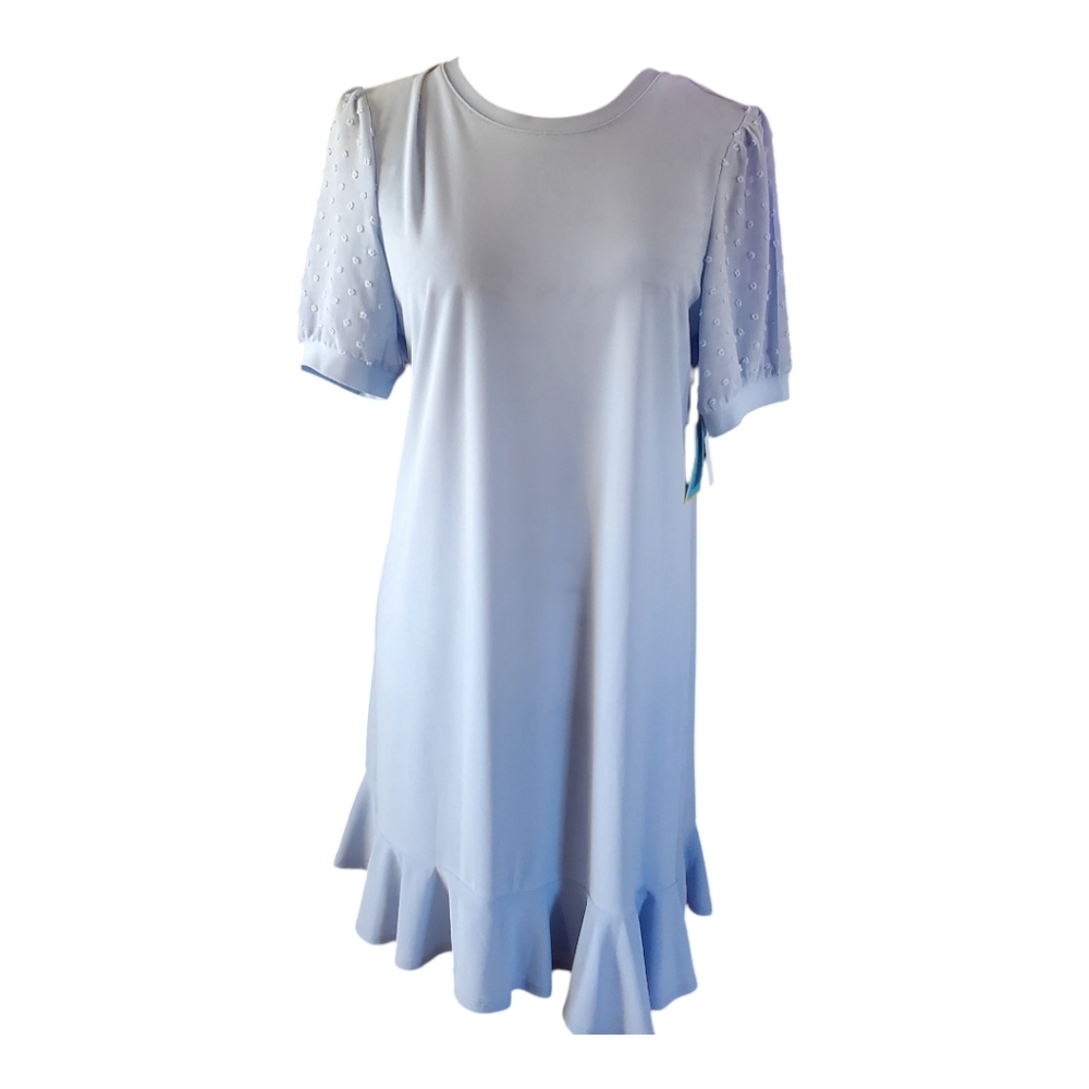 New CECE Clip Dot Puff Sleeve Dress In Blue Air sz Small